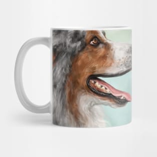 Painting of a Gorgeous Enthusiastic Australian Shepherd with Open Mouth from the Side. Mug